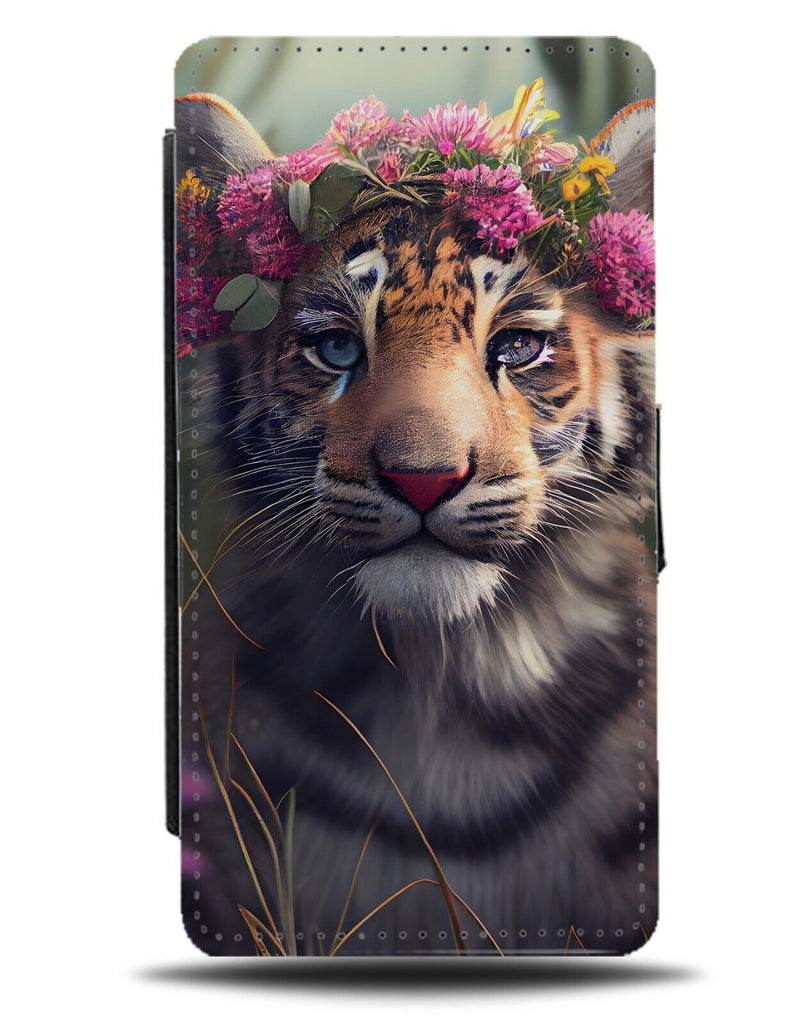 Tiger In Flower Crown Flip Wallet Case Floral Funny Novelty Tigers Baby CG10