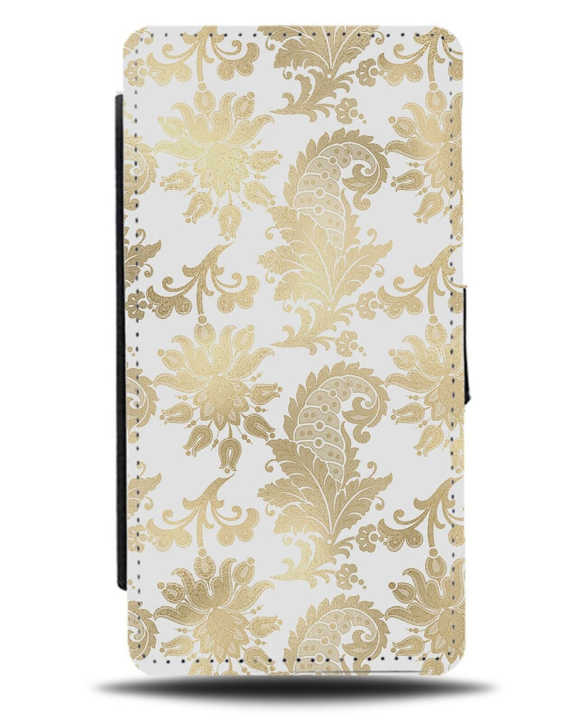 White and Gold Paisley Pattern Flip Wallet Case Paisleys Shapes Floral AJ10