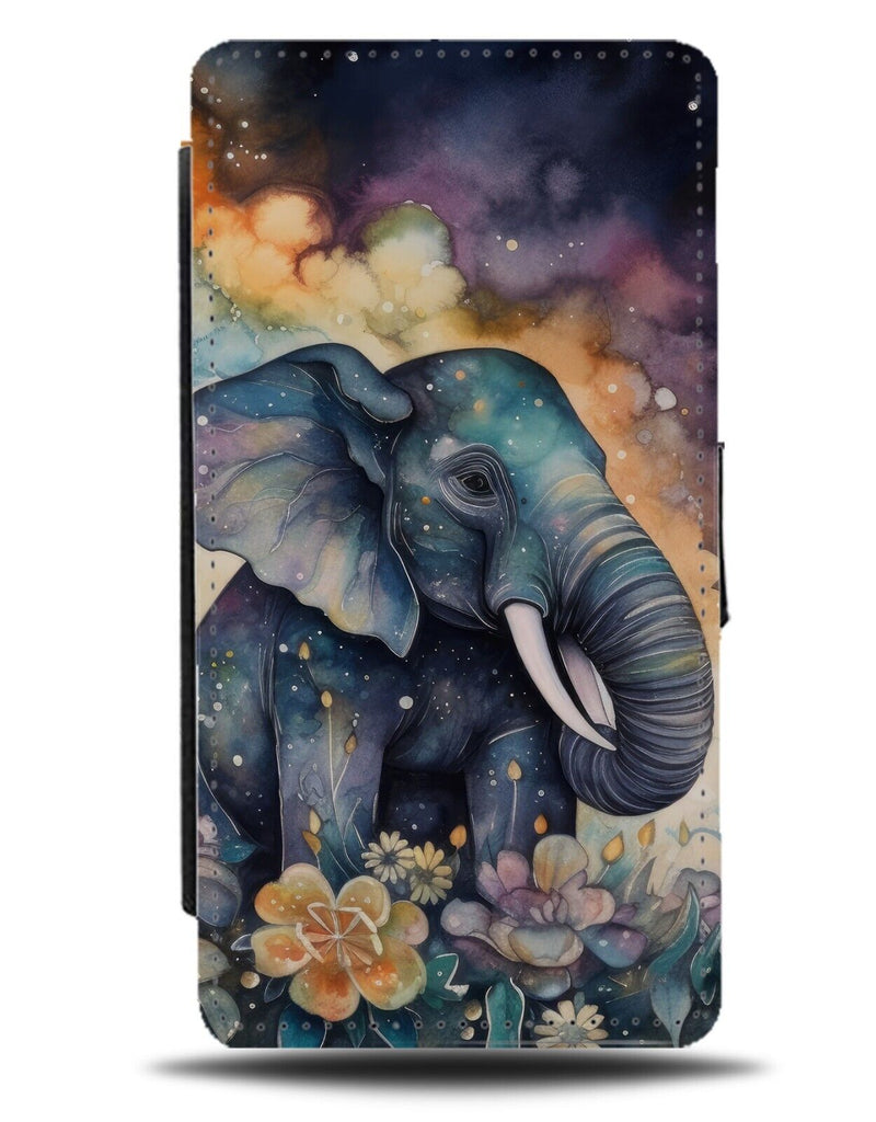 Grunge Watercolour Elephant Painting Flip Wallet Case Art Elephants Ears BE40