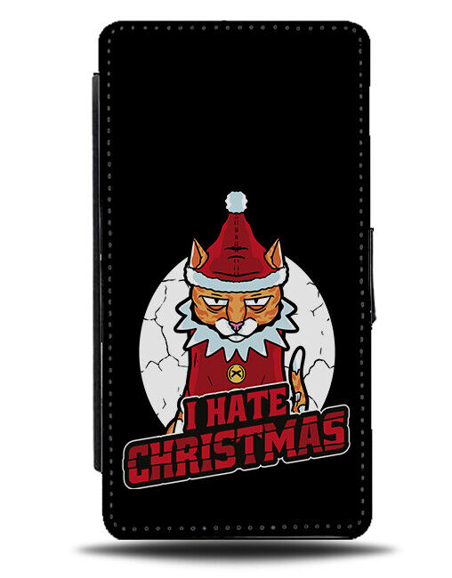 Funny I Hate Christmas Cat Flip Wallet Case Sad Grump Anti Humour Novelty N736
