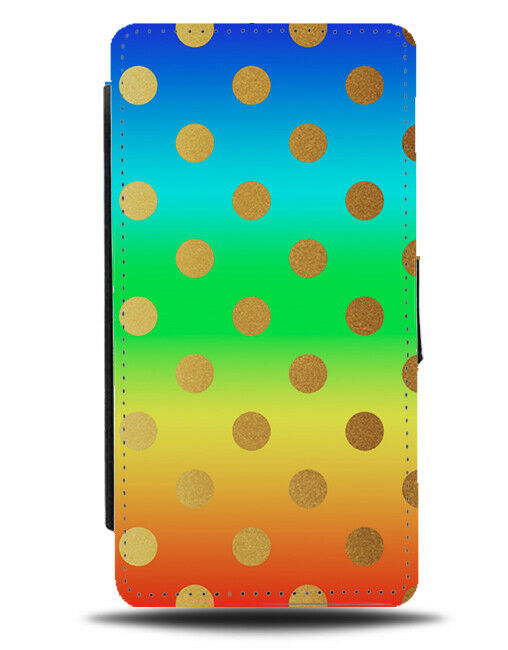 Multicoloured and Gold Polka Dot Flip Cover Wallet Phone Case Dots Golden i471