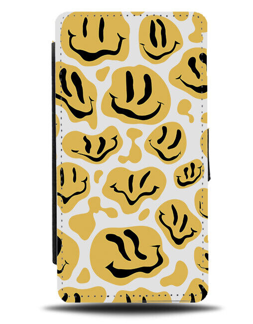 Melting Acid Smiley Faces Pattern Flip Wallet Case Design Yellow Smile Face N667