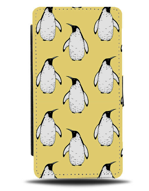 Yellow Penguins Pattern Design Flip Wallet Case Retro Penguin Waddle Photo G820