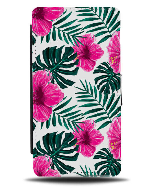 Pink Lilies and Palm Trees Flip Wallet Case Flower Tree Branch Branches E695