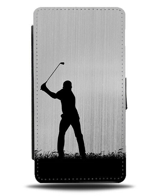 Golf Flip Cover Wallet Phone Case Golfing Golfer Balls Mens Silver Grey i696