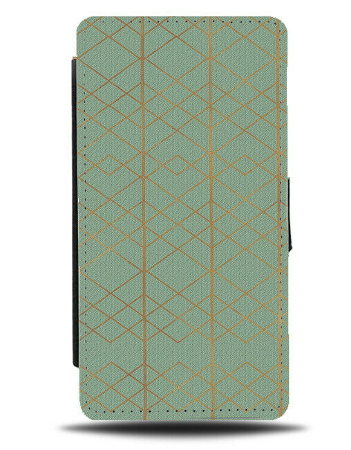 Gold & Mint Green Coloured Lines Flip Wallet Case Lines Pattern Criss Cross F841