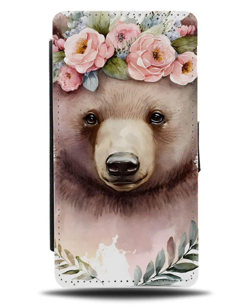 Baby Bear In Flower Crown Flip Wallet Case Bears Floral Boho Watercolour BD02