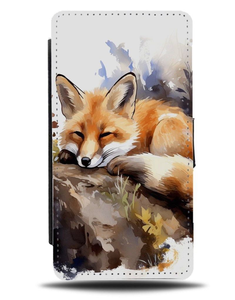 Lazy Little Fox Flip Wallet Case Sleeping Napping Nap Foxes Fox Painting CY58