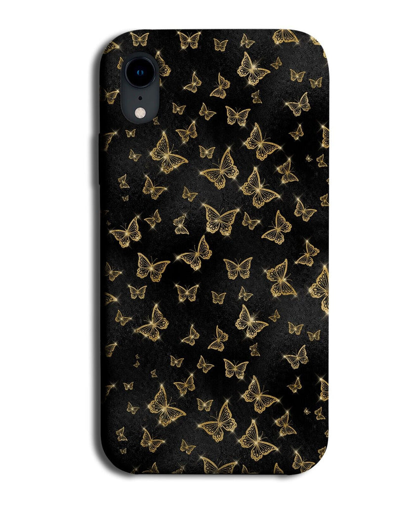 Golden Printed Glitter Butterfly Phone Case Cover Butterflies Black Gold AE18