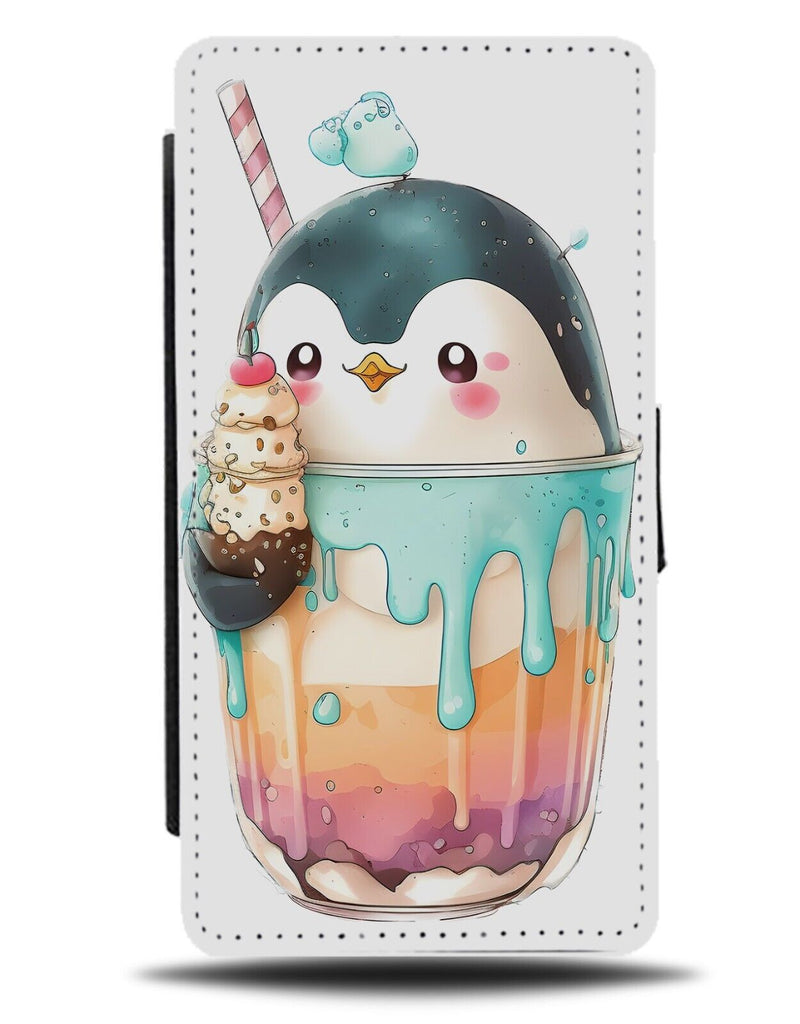 Funny Penguin In Milkshake Flip Wallet Case Penguins Kawaii Head Ice Cream AB10