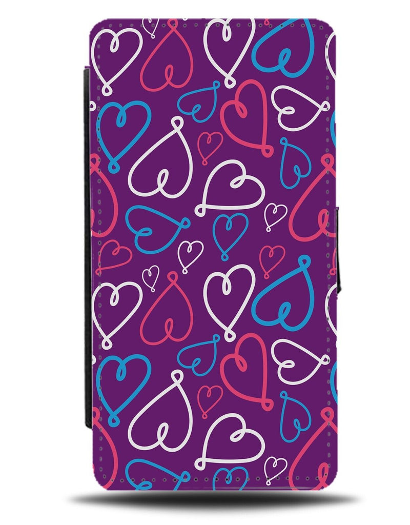 Purple Love Heart Pattern Flip Wallet Case Hearts Shapes Sketch Doodles AW35
