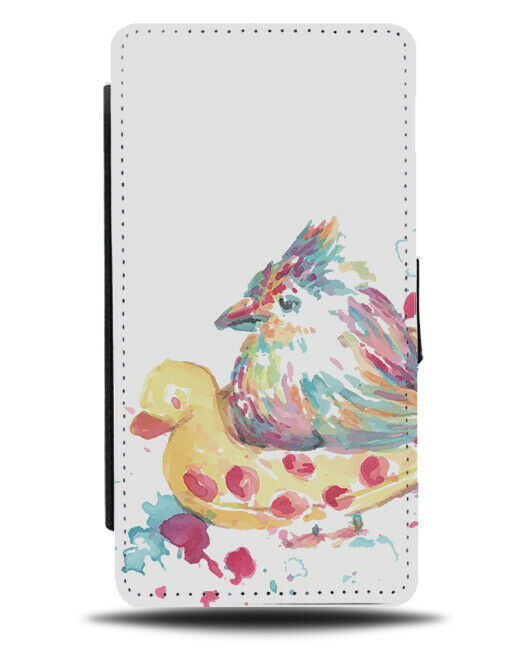 Oil Painting Robin On Rubber Duck Flip Wallet Phone Case Ducks Picture E401