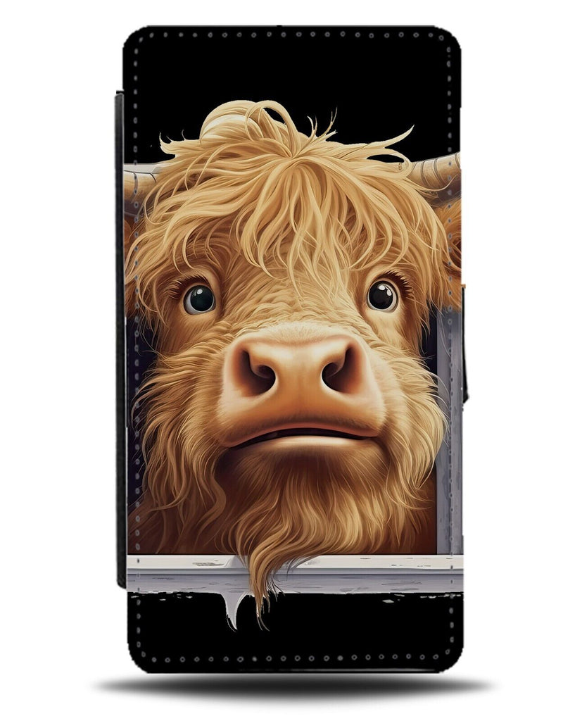 Highland Cattle Head Poking Out 3D Design Print Flip Wallet Case Novelty CF76