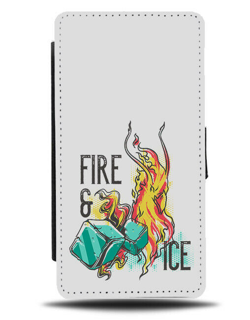 Fire and Ice Flip Wallet Phone Case Cartoon Design Print Hot Cold Cubes E375
