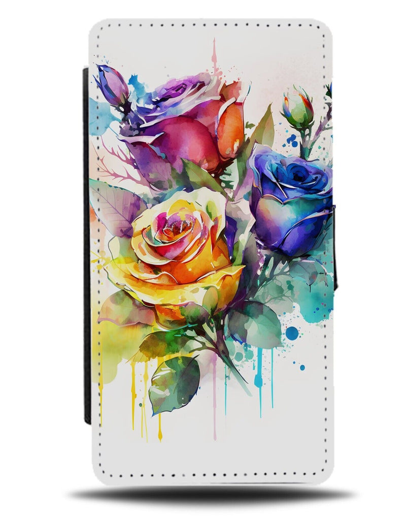 Colourful Vibrant Roses Art Flip Wallet Case Rose Floral Multicolour Summer BA03