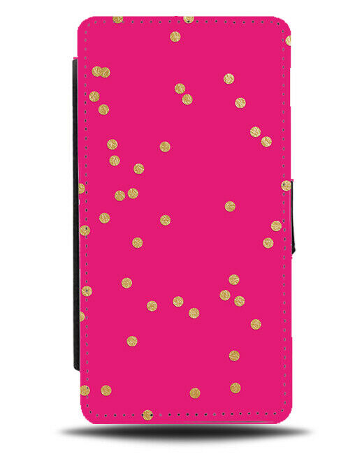 Hot Pink and Gold Dotty Flip Wallet Case Spotty Spots Dots Shapes F705