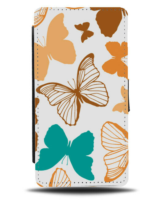 Orange and Turquoise Green Butterflys Flip Wallet Case Butterfly Design E930