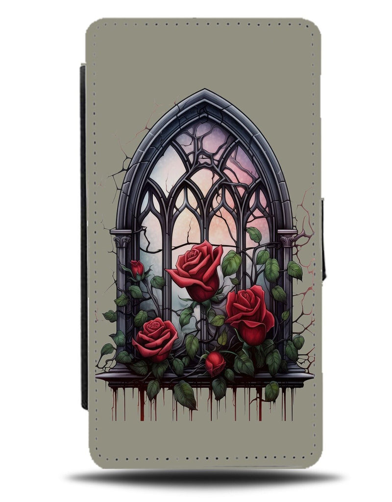 Gothic Window Arch Flip Wallet Case Roses Red Goth Church Windows Shape CV99