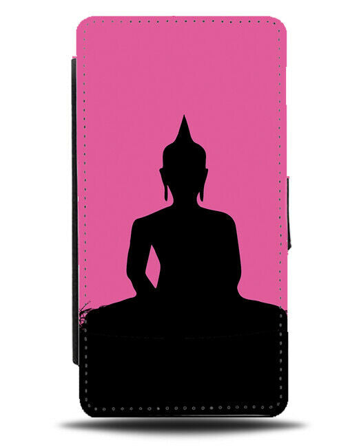 Buddha Silhouette Flip Cover Wallet Phone Case Buddhist Statue Hot Pink i608