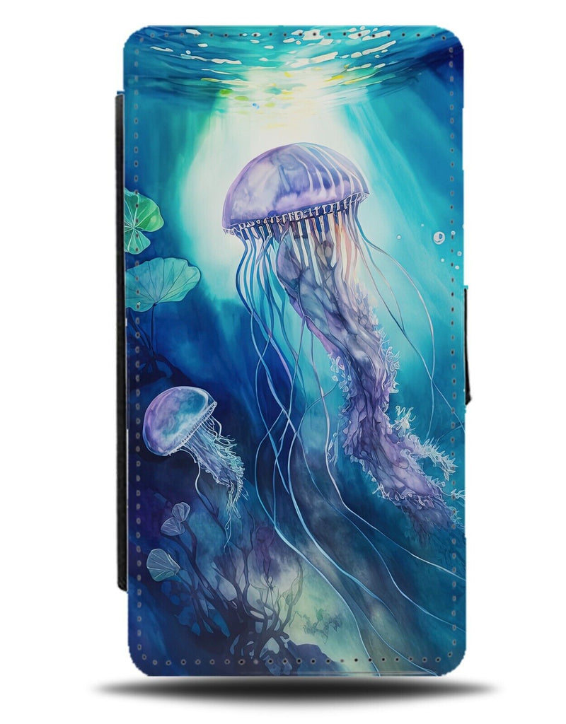 Jellyfish Oil Painting Print Flip Wallet Case Jelly Fish Swimming Ocean Sea DC44