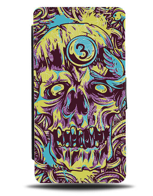 Yellow Scary Skull Face Flip Wallet Phone Case Horror Painting Design Photo E325