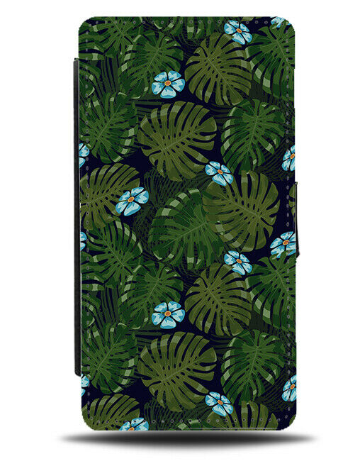 Blue Lilys and Palm Tree Ferne Leaves Flip Wallet Case Shrubbery Wallpaper H469