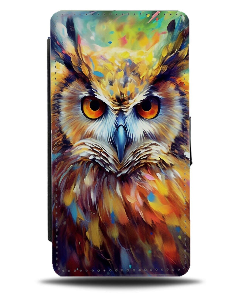 Owl Face Artwork Flip Wallet Case Painting Print Colourful Owls Birds Prey CI46