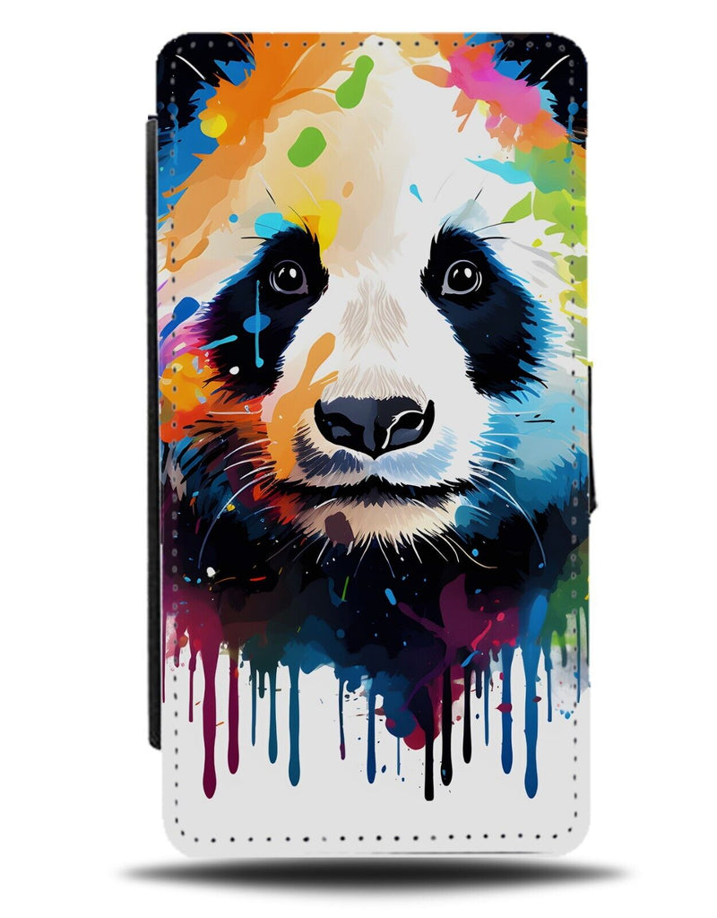 Dripping Giant Panda Head Artwork Flip Wallet Case Drips Art Multicoloured DF07