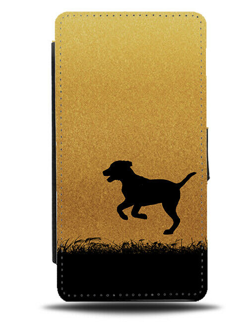 Dog Silhouette Flip Cover Wallet Phone Case Dogs Gold Golden Black Puppy H988