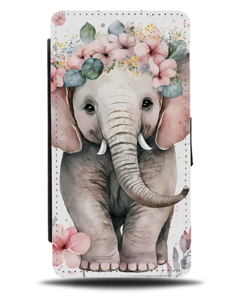 Baby Elephant In Flower Crown Flip Wallet Case Floral Boho Elephants Kids BD05