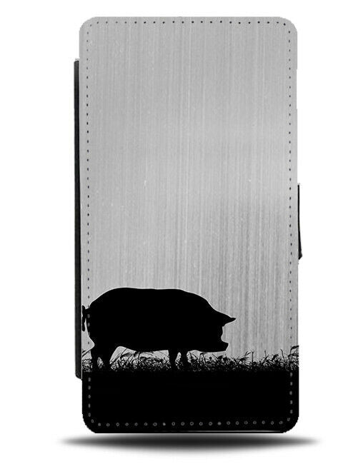 Pig Silhouette Flip Cover Wallet Phone Case Pigs Silver Coloured Grey i158