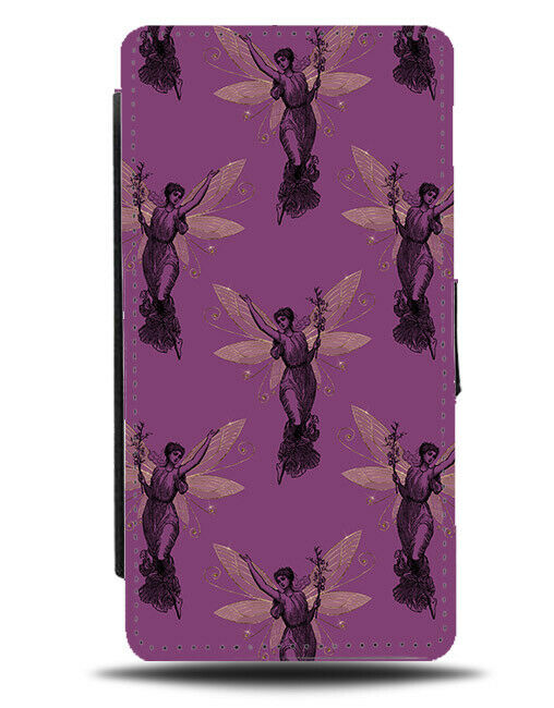 Flying Fairies Silhouette Purple & Black Wings Flip Wallet Case Wing Girls G215