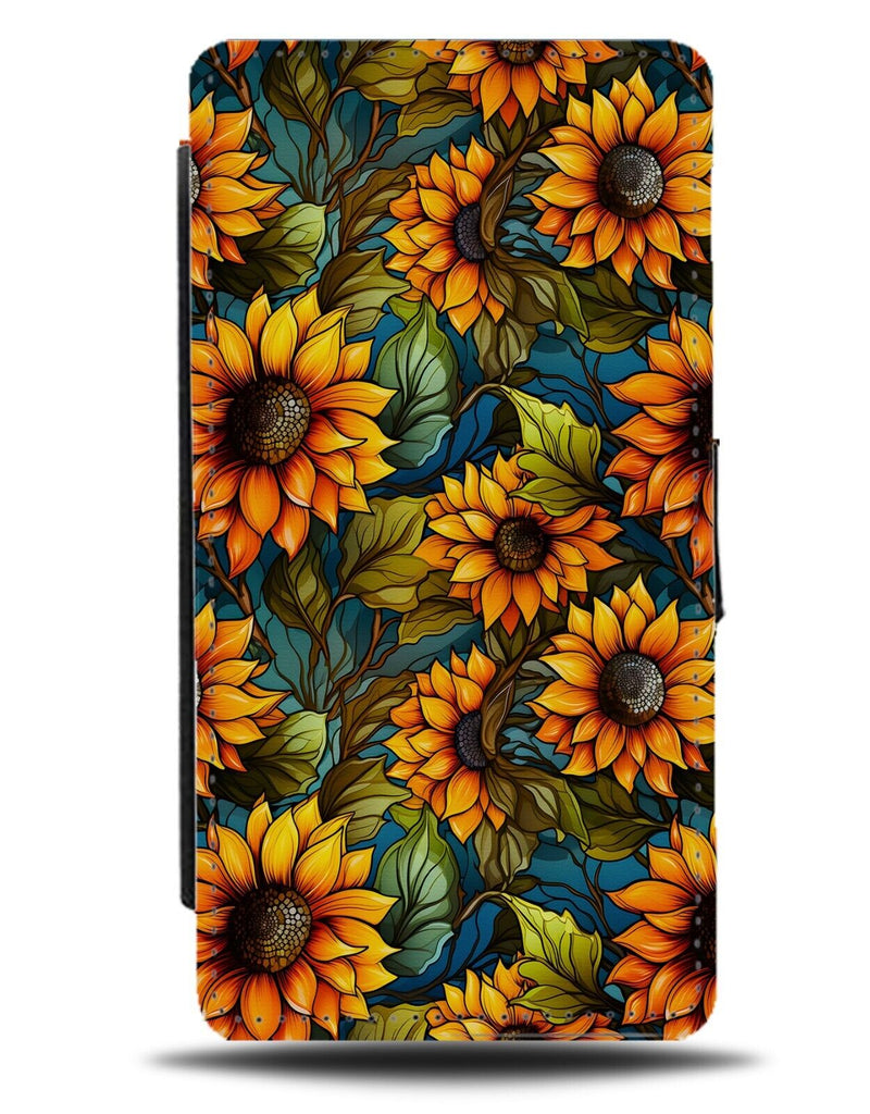 Stained Glass Sunflower Art Pattern Flip Wallet Case Sunflowers Sun Flowers CN35