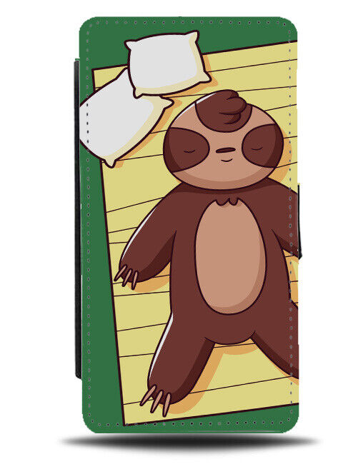 Lazy Sloth In Bed Flip Wallet Case Pillow Sleeping Asleep Sloths K293