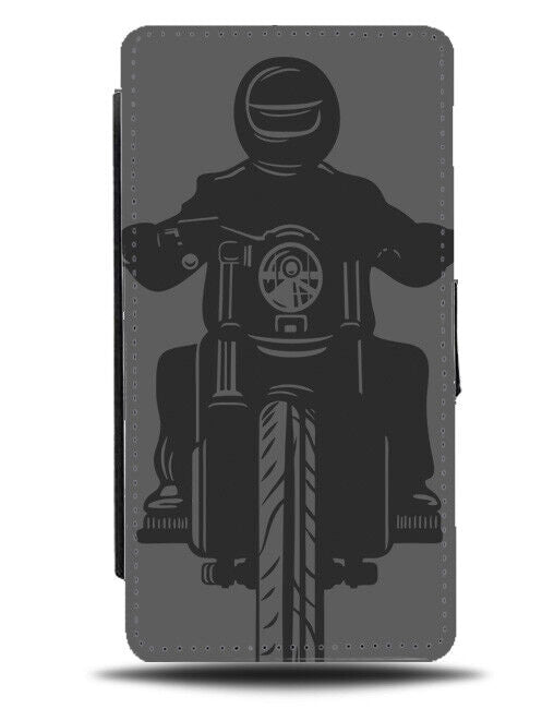 Black Biker Silhouette Flip Wallet Case Riding Bike Motorcyclist Motorbike J836