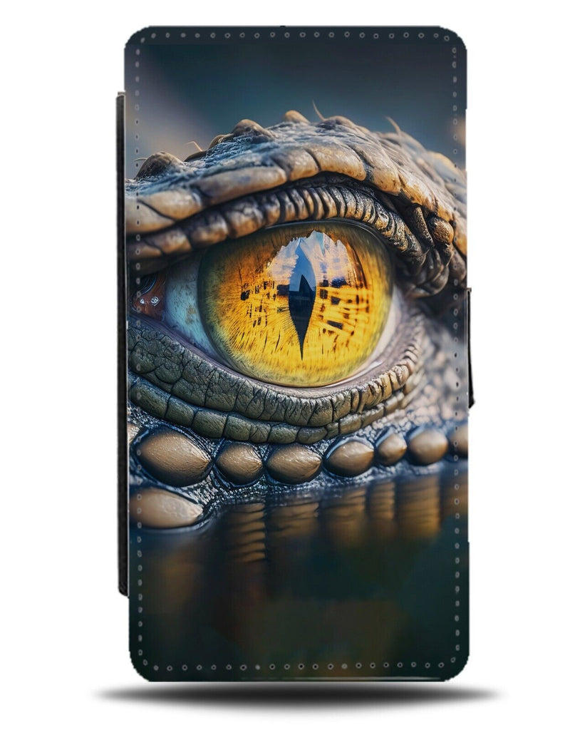 Crocodile In The Water Eye Flip Wallet Case Eye Ball Reptilian Orange Yello CZ68