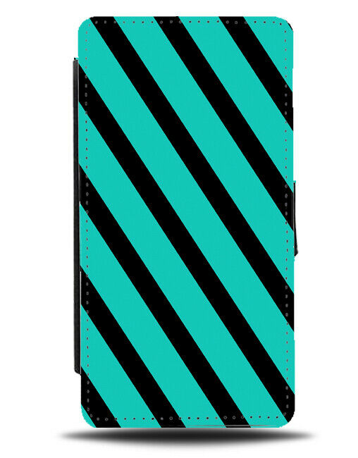 Turquoise Green and Black Flip Cover Wallet Phone Case Stripe Stripes Print i824