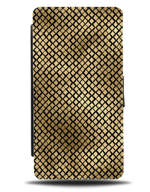 Black & Gold Chequered Design Pattern Print Flip Wallet Case Golden Safari F643