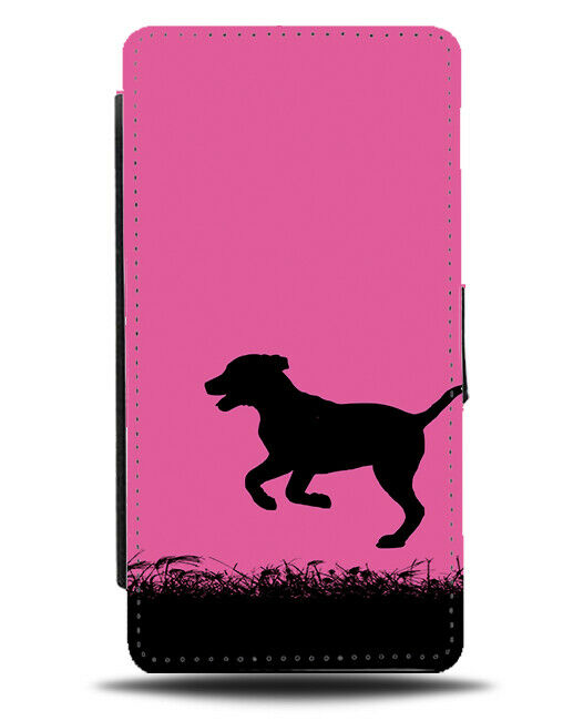 Dog Silhouette Flip Cover Wallet Phone Case Dogs Hot Pink Puppy Coloured I020