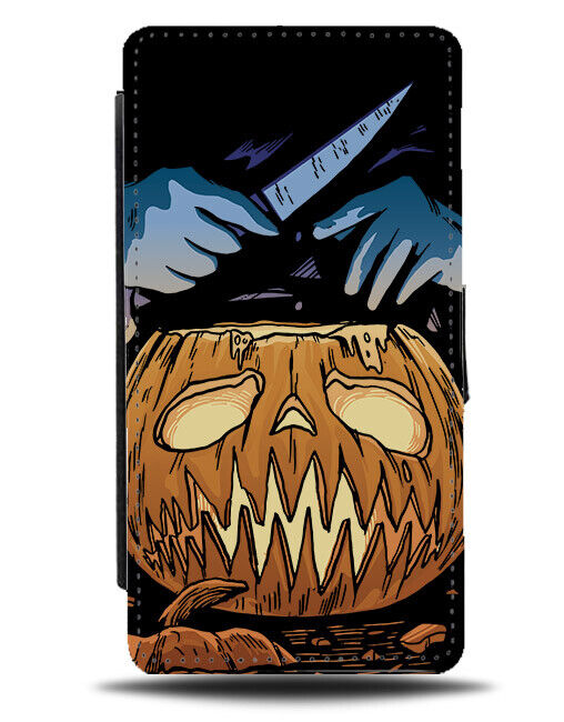 Carving The Pumpkin Design Flip Wallet Case Picture Pumpkins Halloween N490