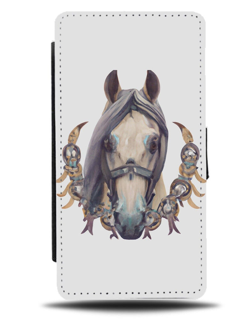 Boho Horse Style Flip Wallet Case Horses Face Floral Watercolour Head White BC67