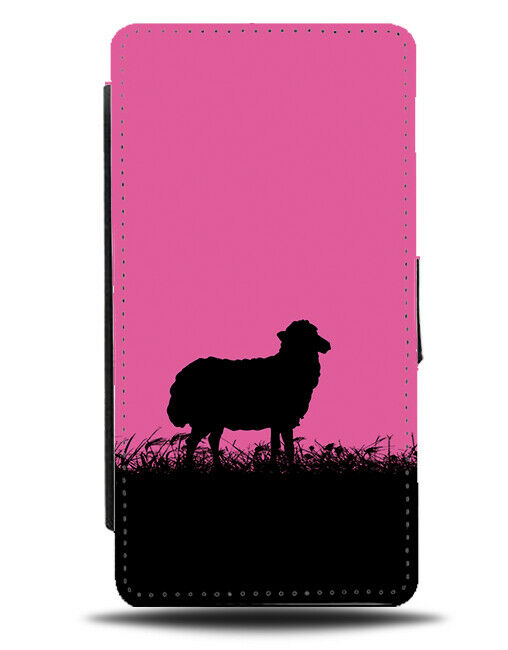 Sheep Silhouette Flip Cover Wallet Phone Case Lamb Lambs Hot Pink Black I038