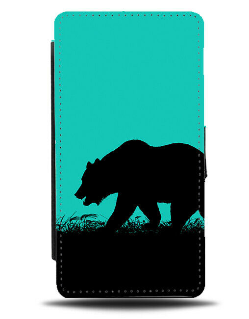 Bear Silhouette Flip Cover Wallet Phone Case Bears Turquoise Green i261