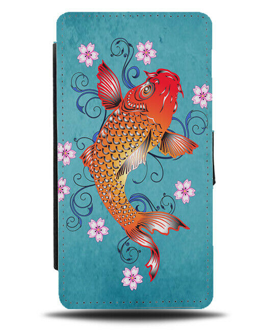 Japanese Koi Fish Flip Cover Wallet Phone Case Floral Flowers Oriental si395