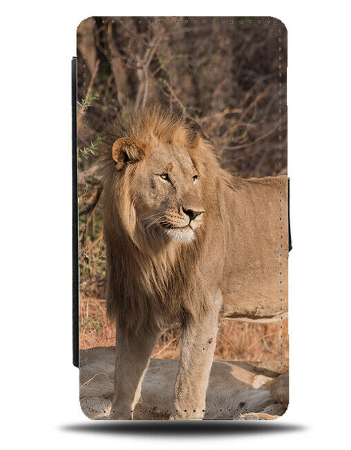 Male Lion Flip Wallet Case Face Head Picture Image Photo H917
