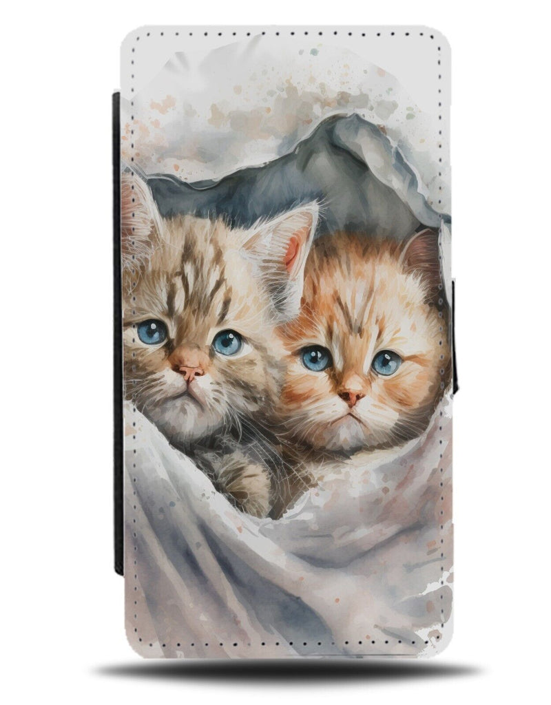 Kitten Portrait Flip Wallet Case Kittens In Blanket Under Cute Baby Cat AV26