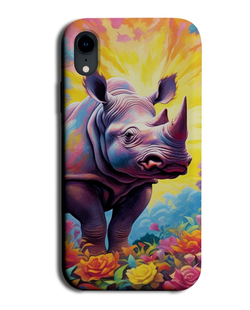 Colourful Floral Rhino Phone Case Cover Rhinos Flowers Flower Painting Art CL75