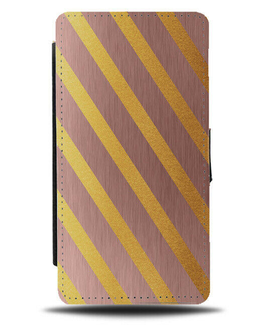 Rose Gold & Light Golden Diagonal Stripes Flip Cover Wallet Phone Case And i843