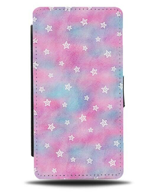 Purple Clouded Design Background and White Stars Flip Wallet Case In Sky F590