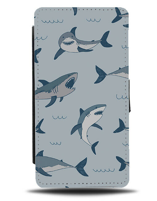 Cartoon Dark Blue Sea Sharks Flip Wallet Case Great White Image Pattern G115